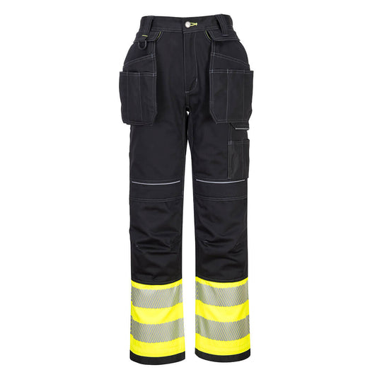 Portwest PW307 PW3 Hi-Vis Holster Pocket Class 1 Pants - Yellow/Black, front