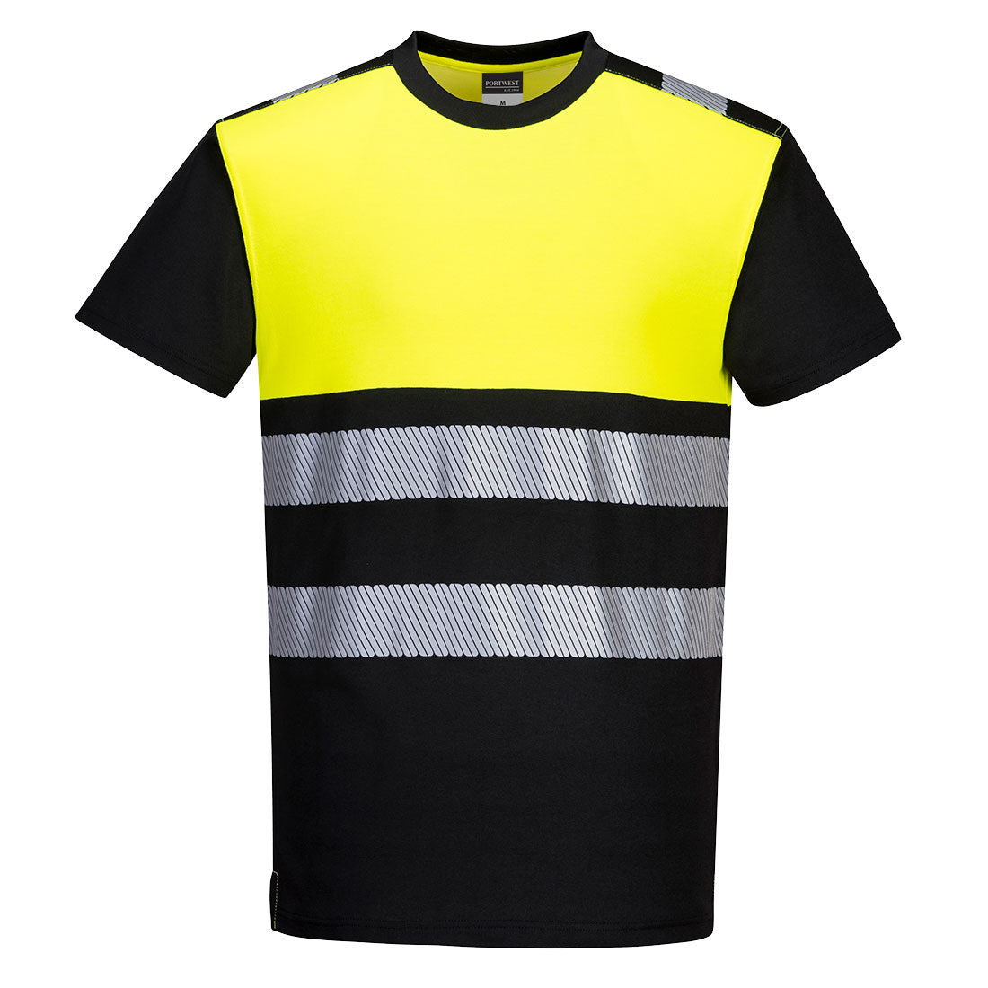Portwest PW311 PW3 Hi-Vis Cotton Comfort Class 1 T-Shirt S/S - Black/Yellow, front