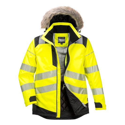 Portwest PW369 PW3 Hi-Vis Winter Parka Jacket - Yellow/Black, front