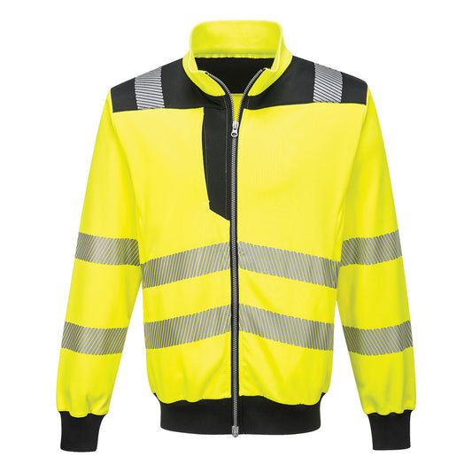 Portwest PW370 PW3 Hi-Vis Zipped Sweatshirt - Yellow/Black, front