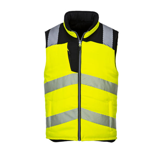 Portwest PW374 PW3 Hi-Vis Reversible Bodywarmer Vest - Yellow/Black, front