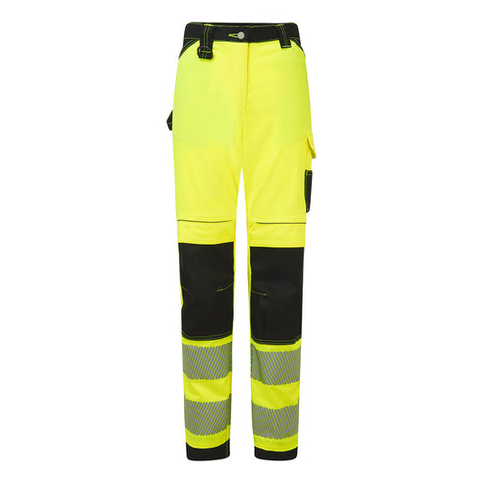 Portwest PW385 PW3 Hi-Vis Women's Stretch Work Pants - Yellow/Black, front