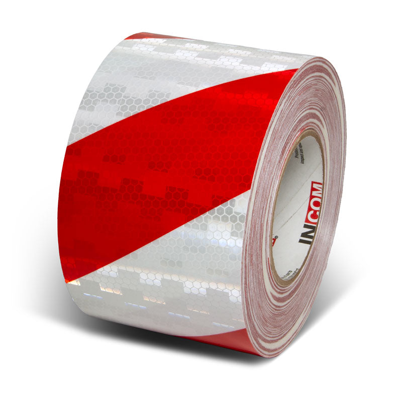 INCOM Prismatic Hazard Stripe Tape 150 ft Red/White 4 in