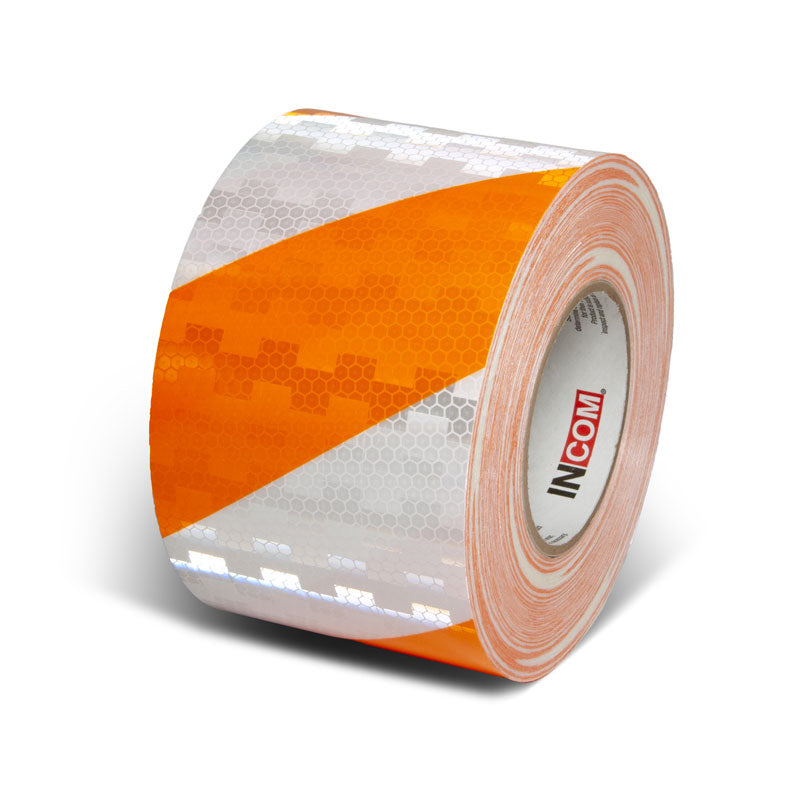 INCOM Prismatic Hazard Stripe Tape 150 ft Orange/White 4 in