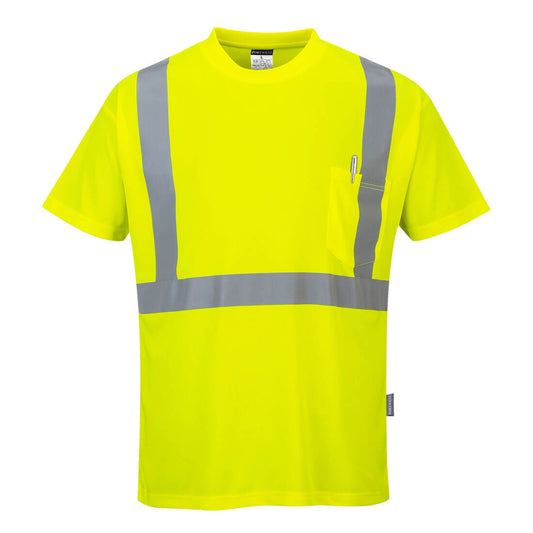 Portwest S190 Hi-Vis Pocket T-Shirt S/S - Yellow Tall, front