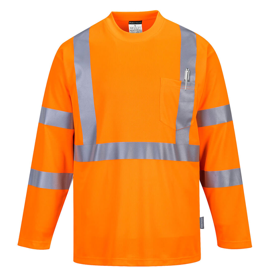Portwest S191 Hi-Vis Long Sleeve Pocket T-Shirt - Orange, front