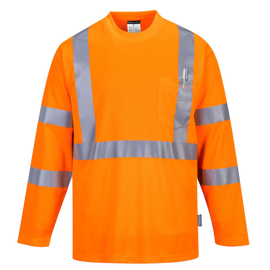 Portwest S191 Hi-Vis Long Sleeve Pocket T-Shirt - Orange, front