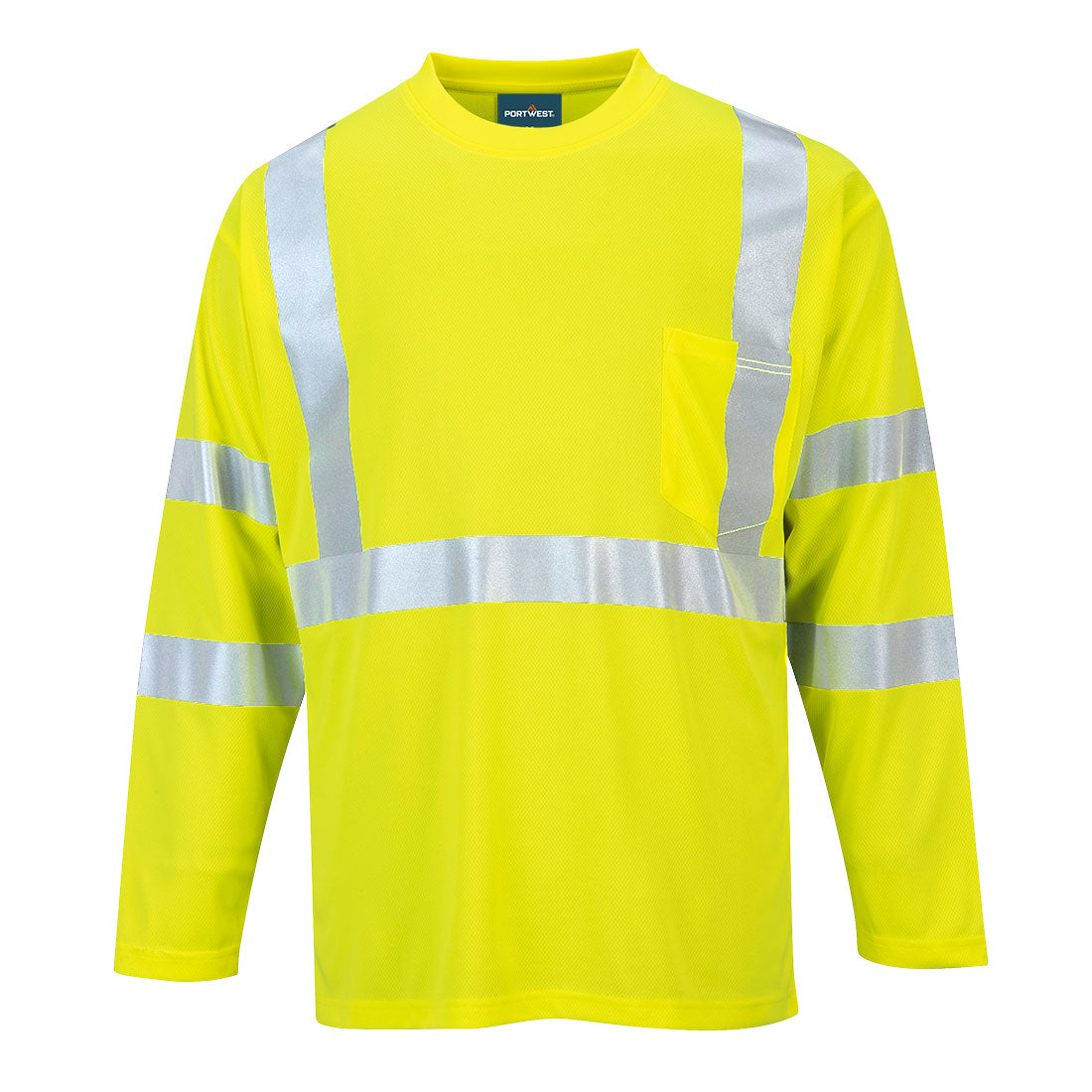 Portwest S191 Hi-Vis Long Sleeve Pocket T-Shirt - Yellow, front