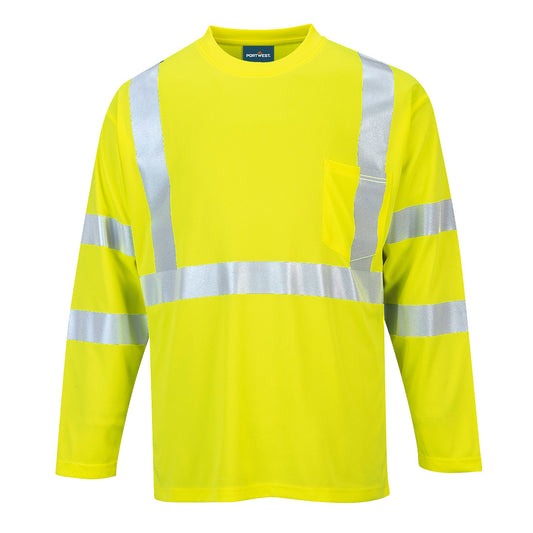 Portwest S191 Hi-Vis Long Sleeve Pocket T-Shirt - Yellow, front