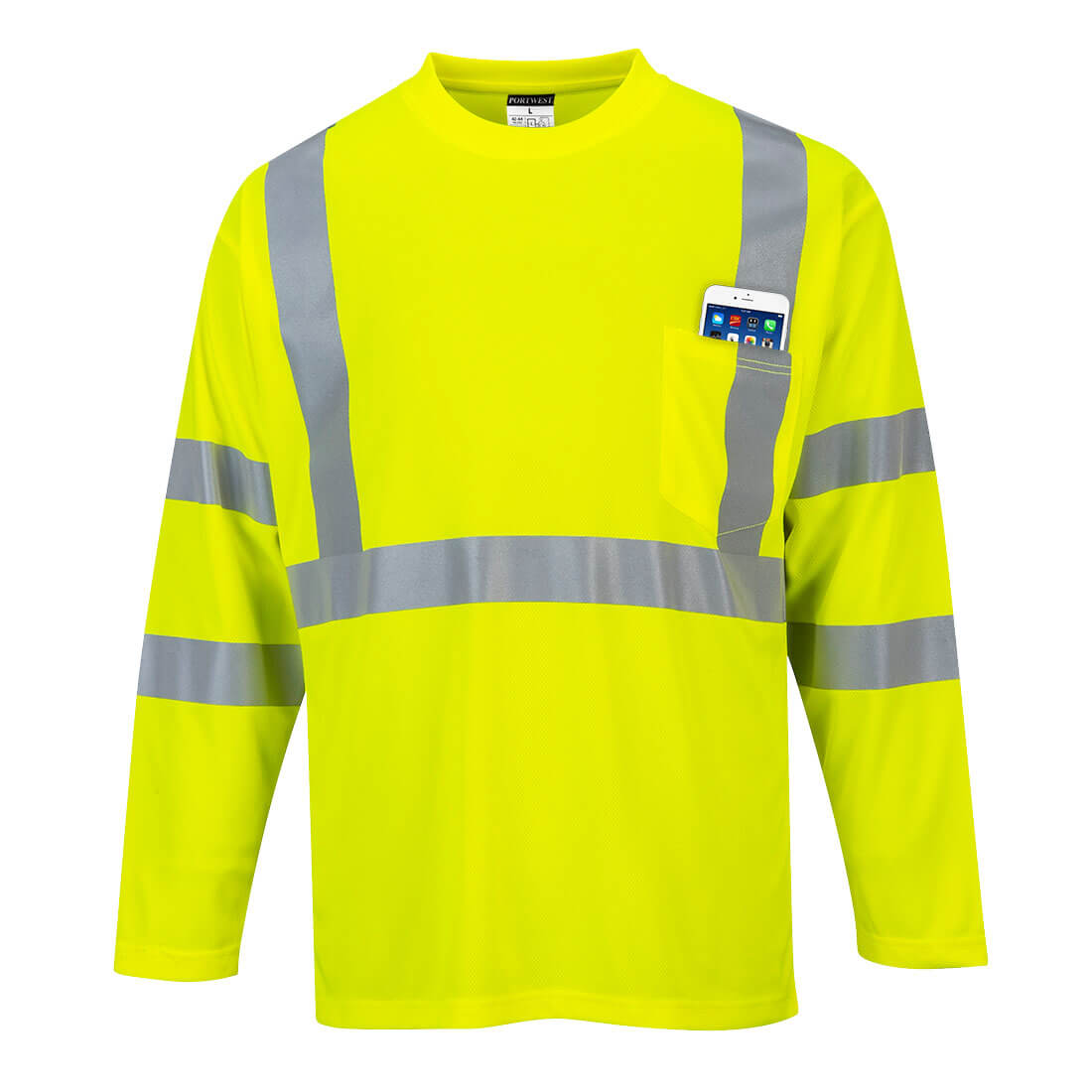 Portwest S191 Hi-Vis Long Sleeve Pocket T-Shirt - Yellow Tall, front