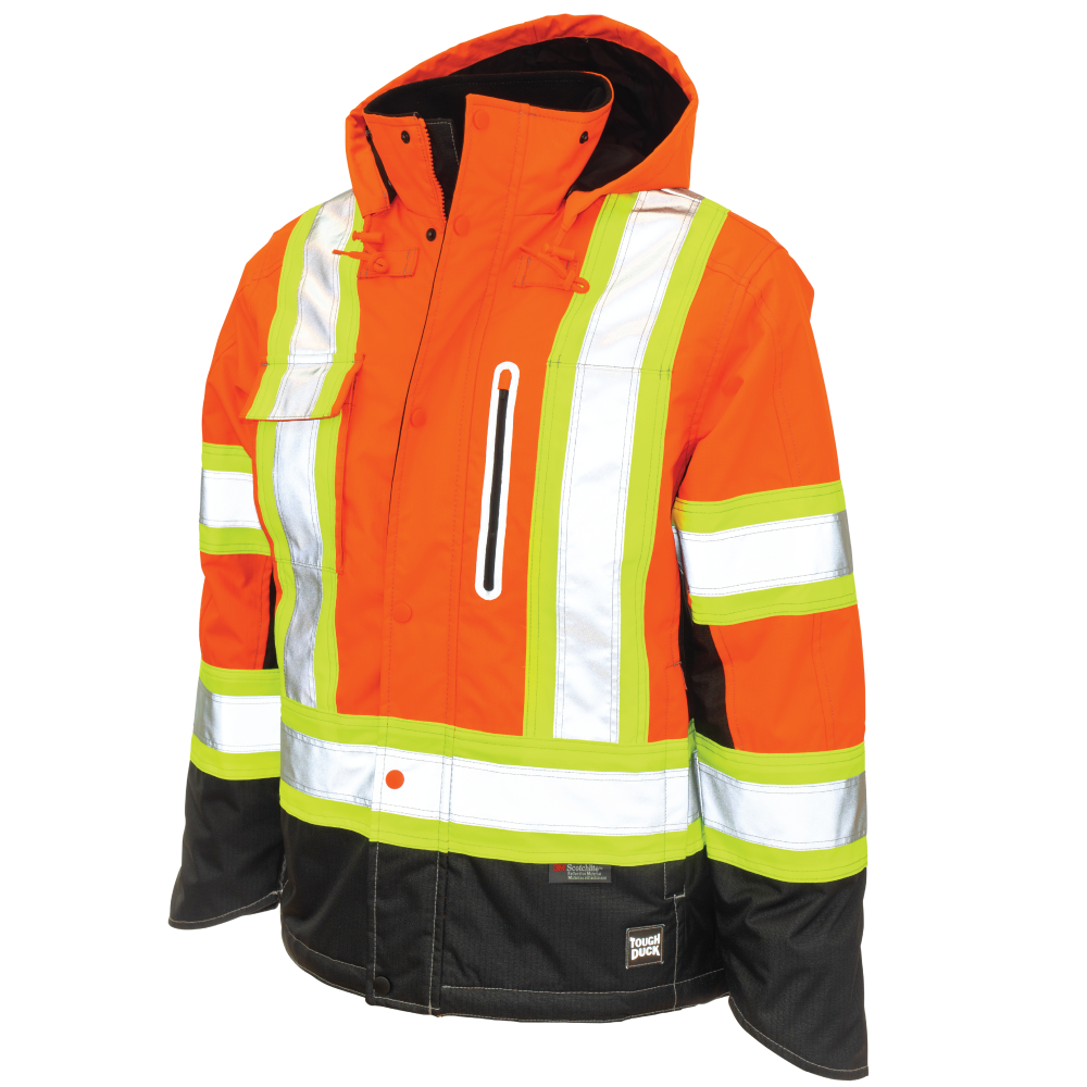 Tough Duck S245 Ripstop Fleece-Lined Safety Jacket - Fluorescent Orange