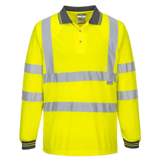 Portwest S277 Hi-Vis Long Sleeve Polo Shirt - Yellow, front