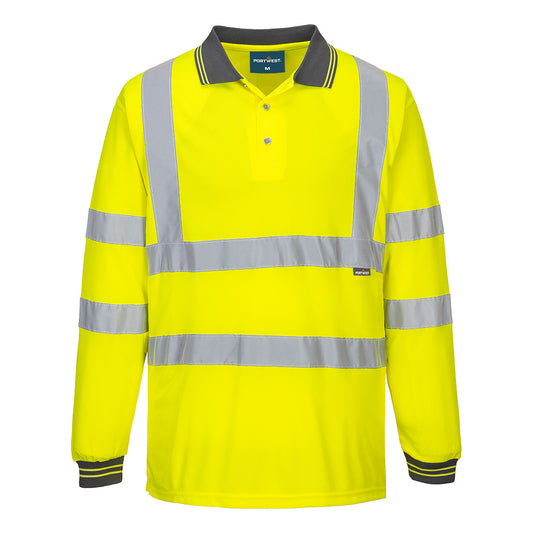 Portwest S277 Hi-Vis Long Sleeve Polo Shirt - Yellow Tall, front