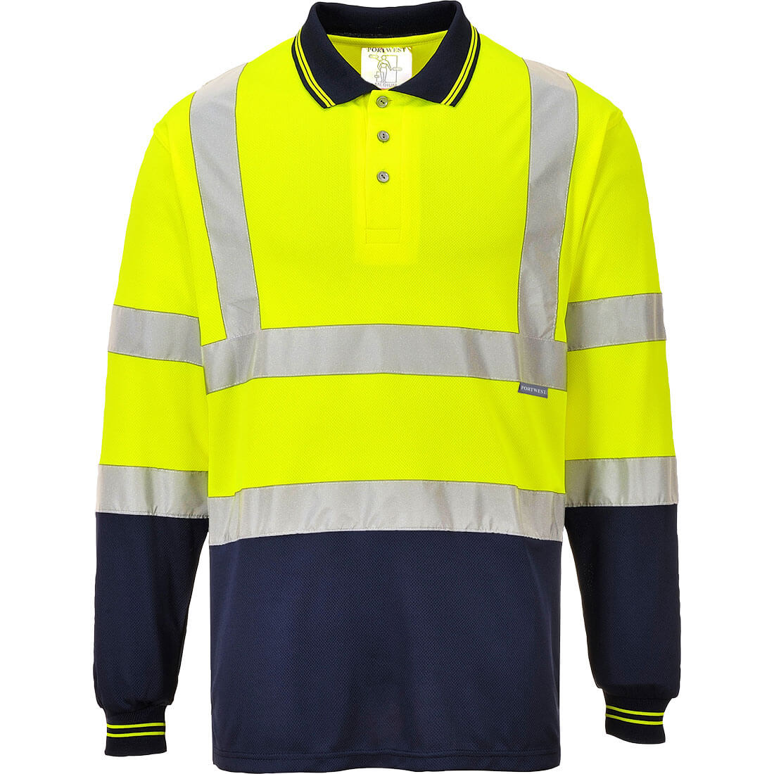 Portwest S279 Two-Tone Long Sleeve Polo Shirt - Yellow/Navy, front