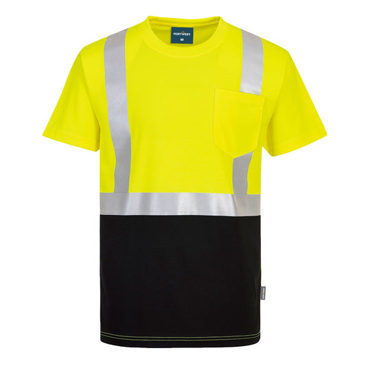Portwest S358 Nashville Hi-Vis Contrast Pocket T-Shirt S/S - Yellow/Black, front