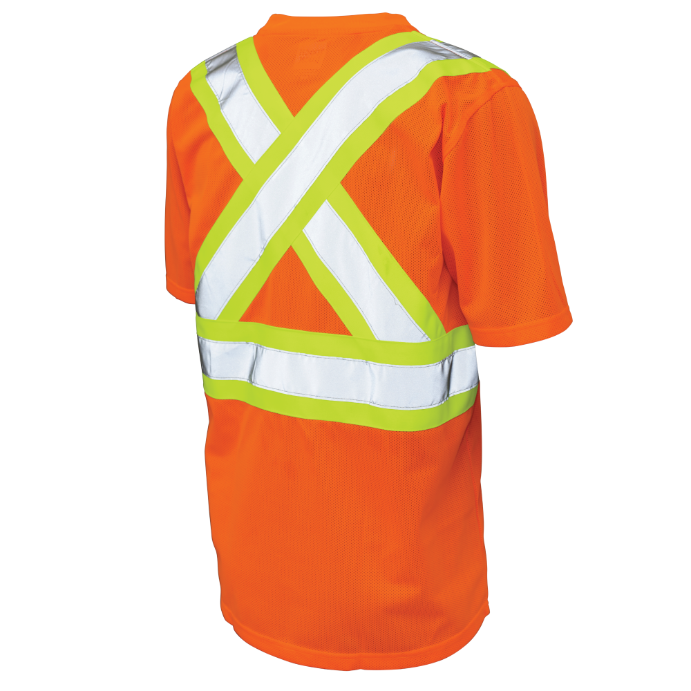 Tough Duck S392 Micro Mesh Short-Sleeve Safety T-Shirt with Pocket - Fluorescent Orange