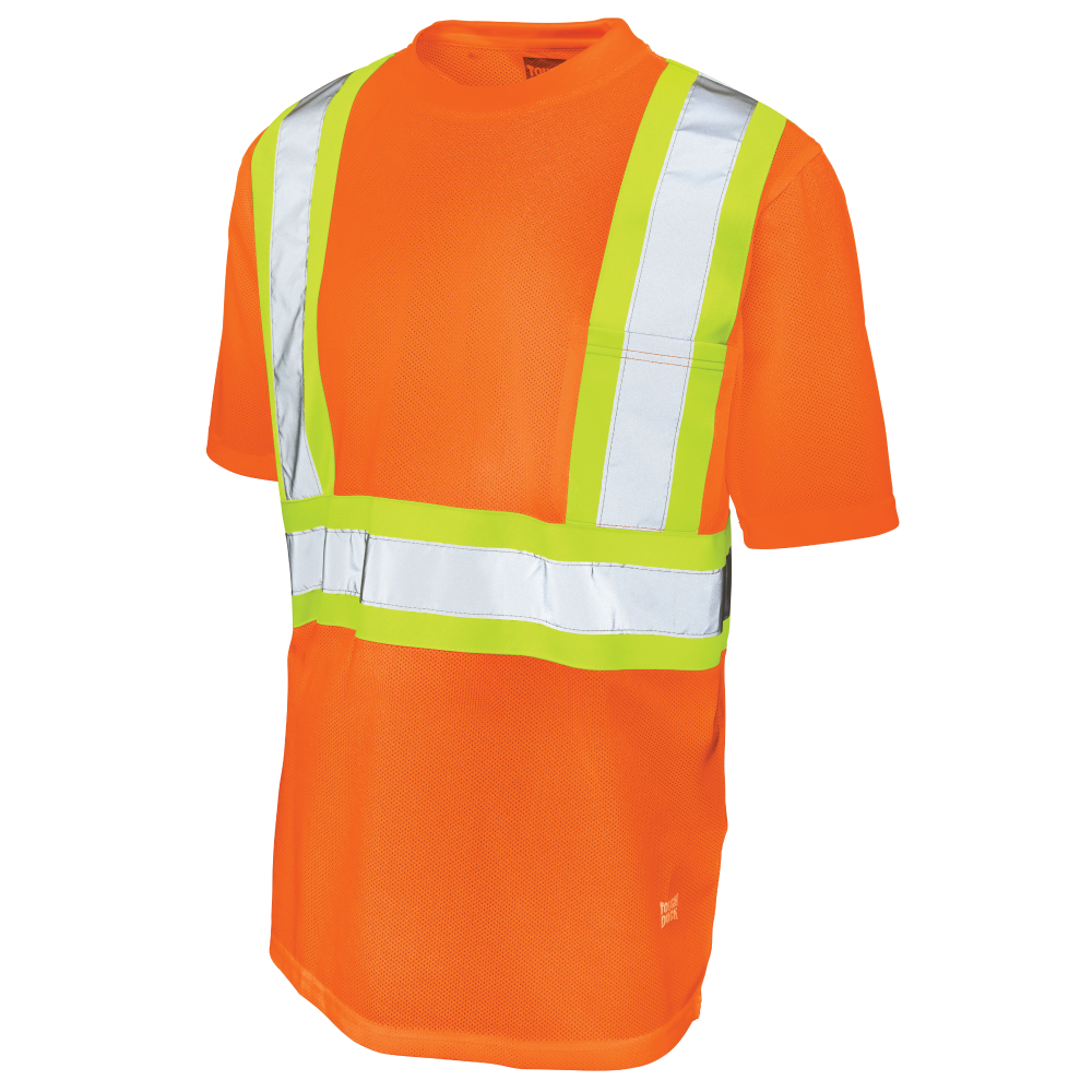 Tough Duck S392 Micro Mesh Short-Sleeve Safety T-Shirt with Pocket - Fluorescent Orange