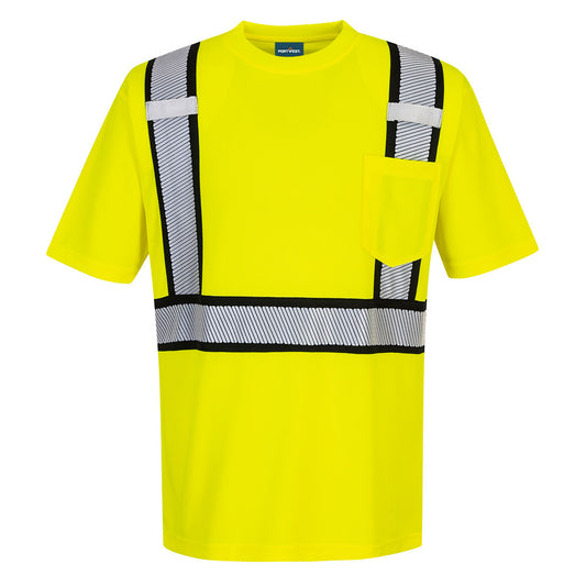 Portwest S395 Detroit Hi-Vis Contrast Tape T-Shirt S/S - Yellow/Black, front