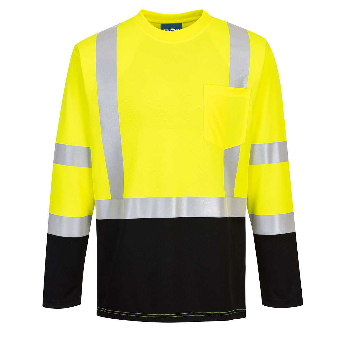 Portwest S398 Laguna Hi-Vis Contrast Pocket T-Shirt L/S - Yellow/Black, front