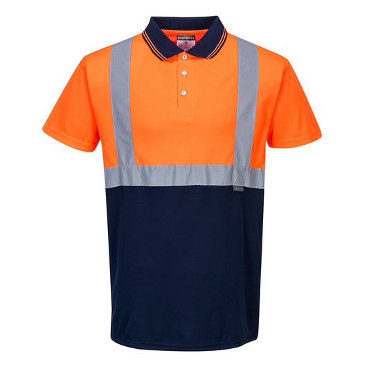 Portwest S479 Hi-Vis Contrast Polo Shirt S/S - Orange/Navy, front
