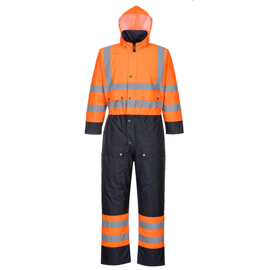 Portwest S485 Hi-Vis Contrast Winter Coverall - Orange/Navy, front