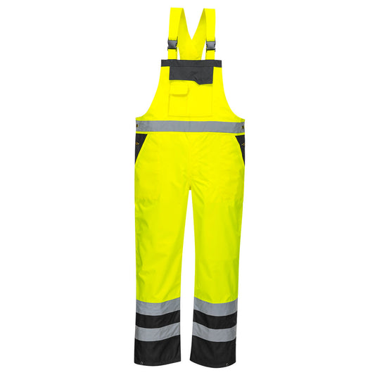 Portwest S488 Contrast Bib and Brace - Unlined - Yellow/Black, front