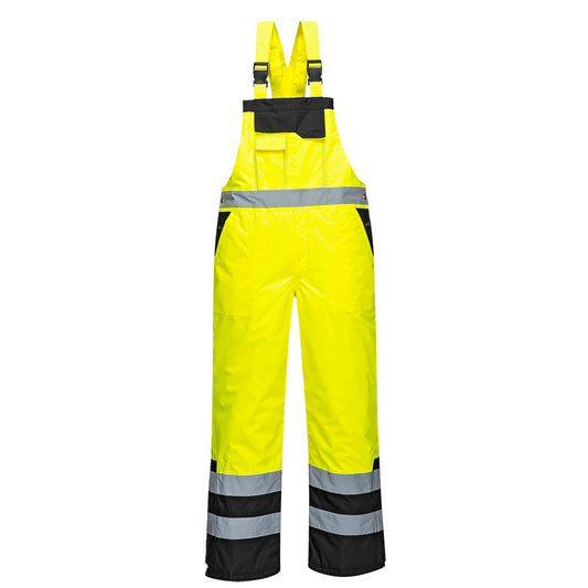 Portwest S489 Hi-Vis Contrast Winter Bib Overall - Yellow/Black, front