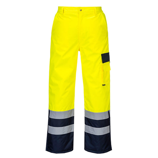 Portwest S686 Hi-Vis Contrast Pants - Lined - Yellow/Navy, front