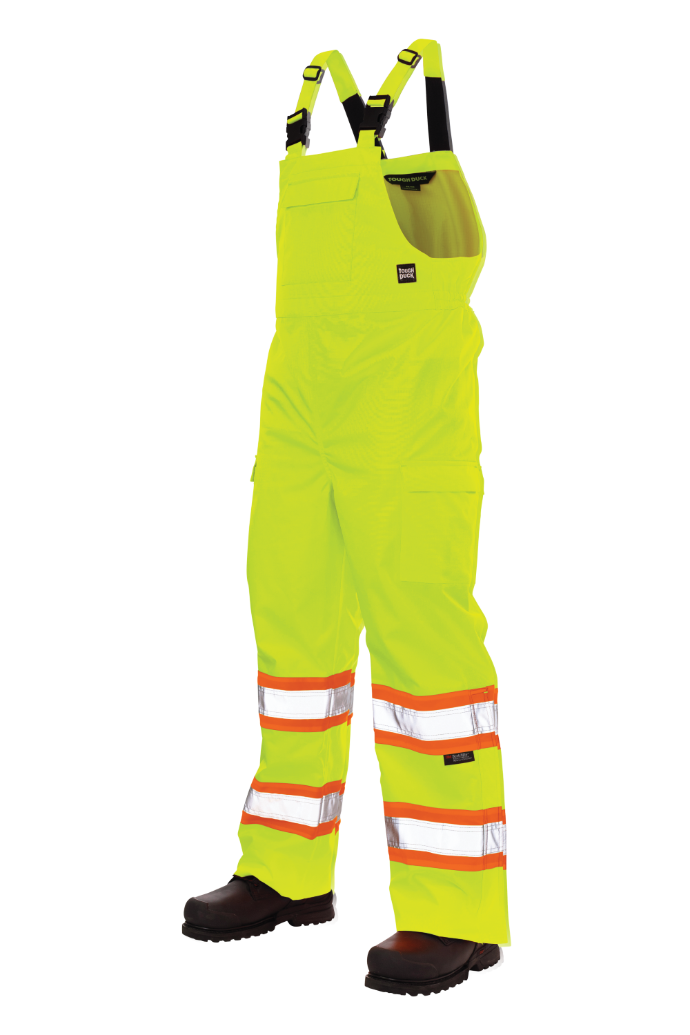 Tough Duck SB04 Ripstop Unlined Safety Rain Bib Overall - Fluorescent Green