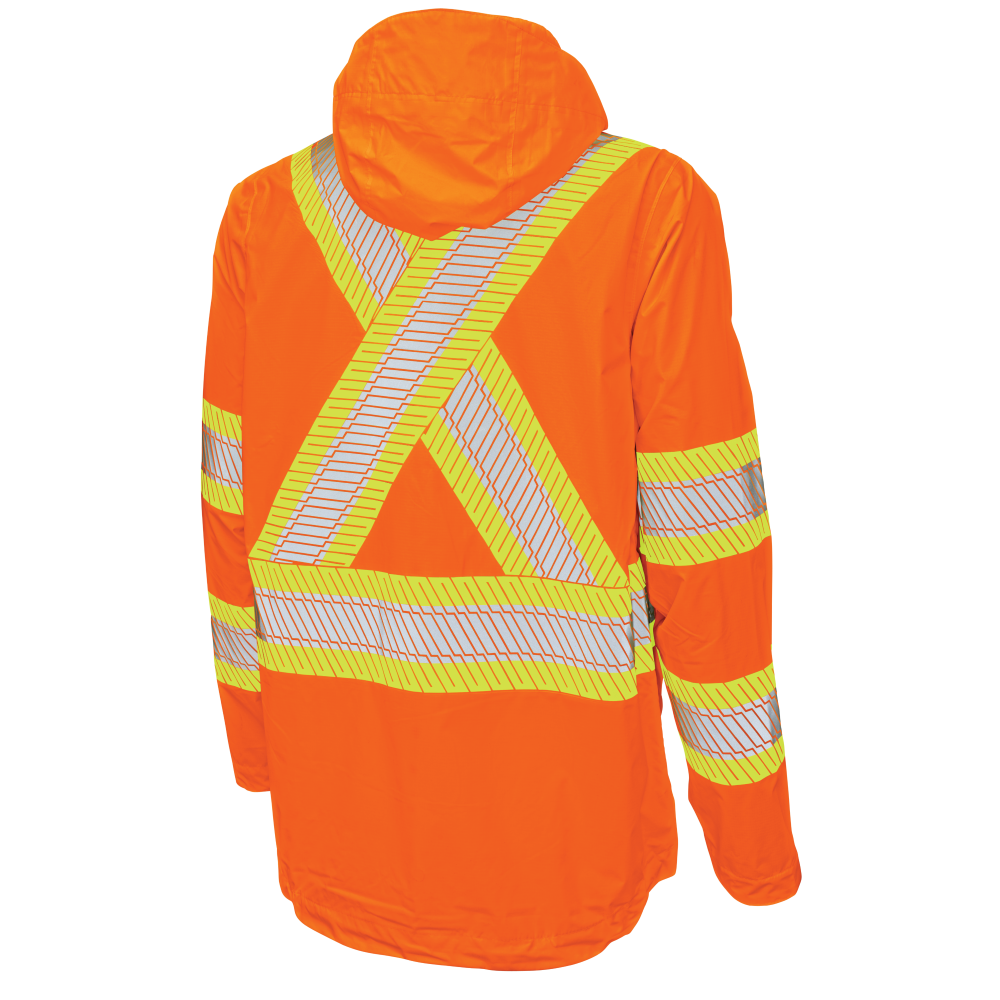 Tough Duck SJ05 Packable Ripstop Safety Rain Jacket - Fluorescent Orange
