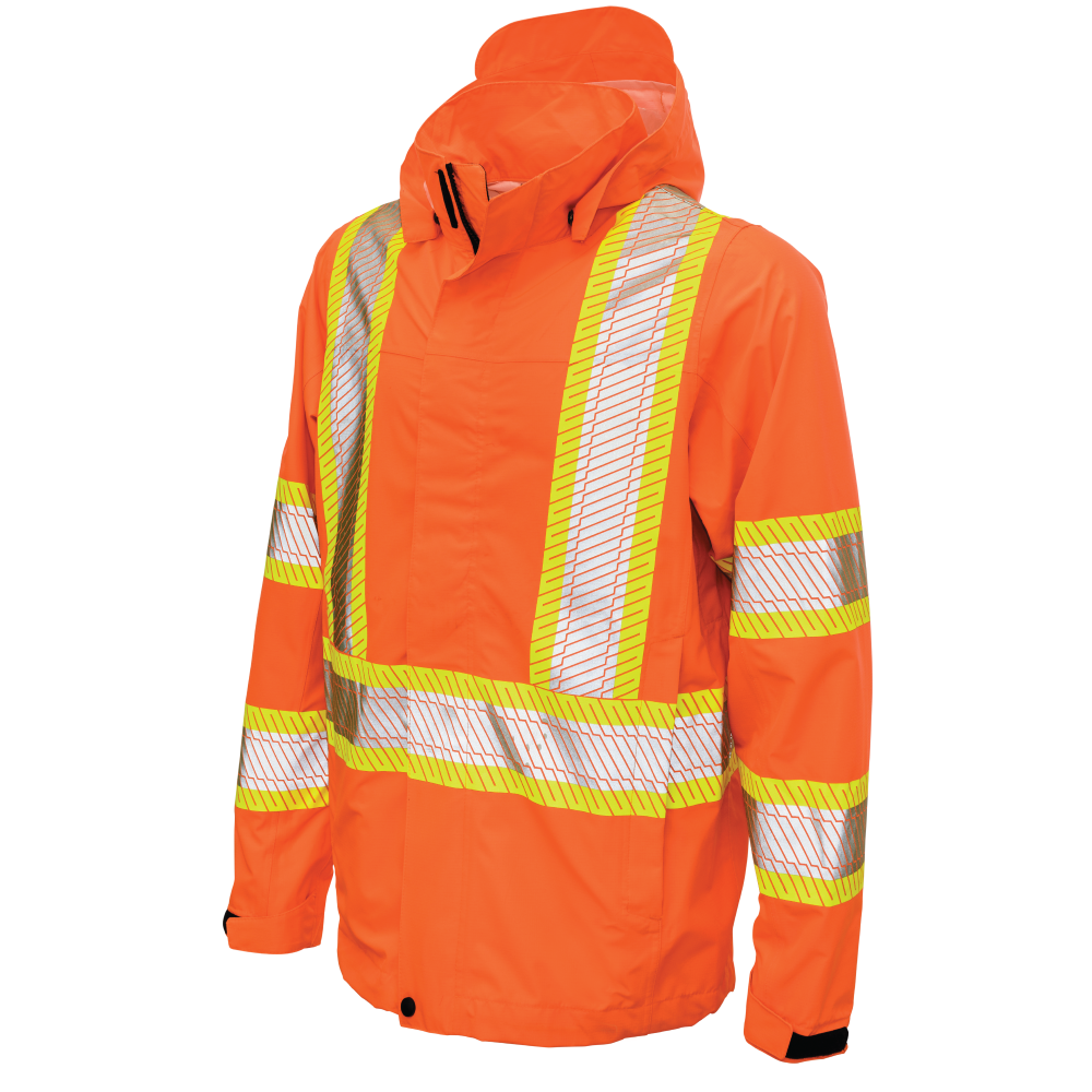 Tough Duck SJ05 Packable Ripstop Safety Rain Jacket - Fluorescent Orange