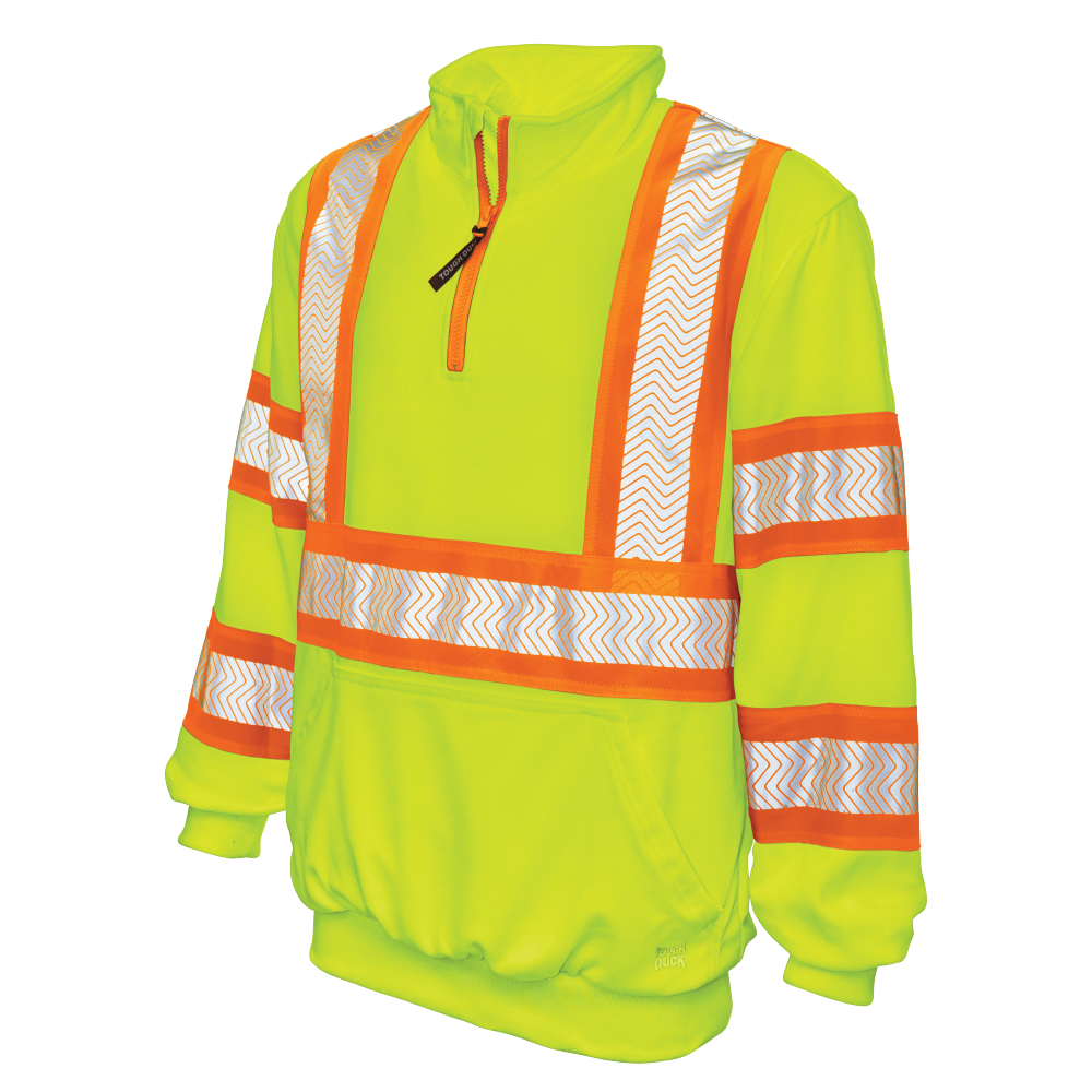 Tough Duck SJ19 Fleece 1/4 Zip Safety Pullover - Fluorescent Green