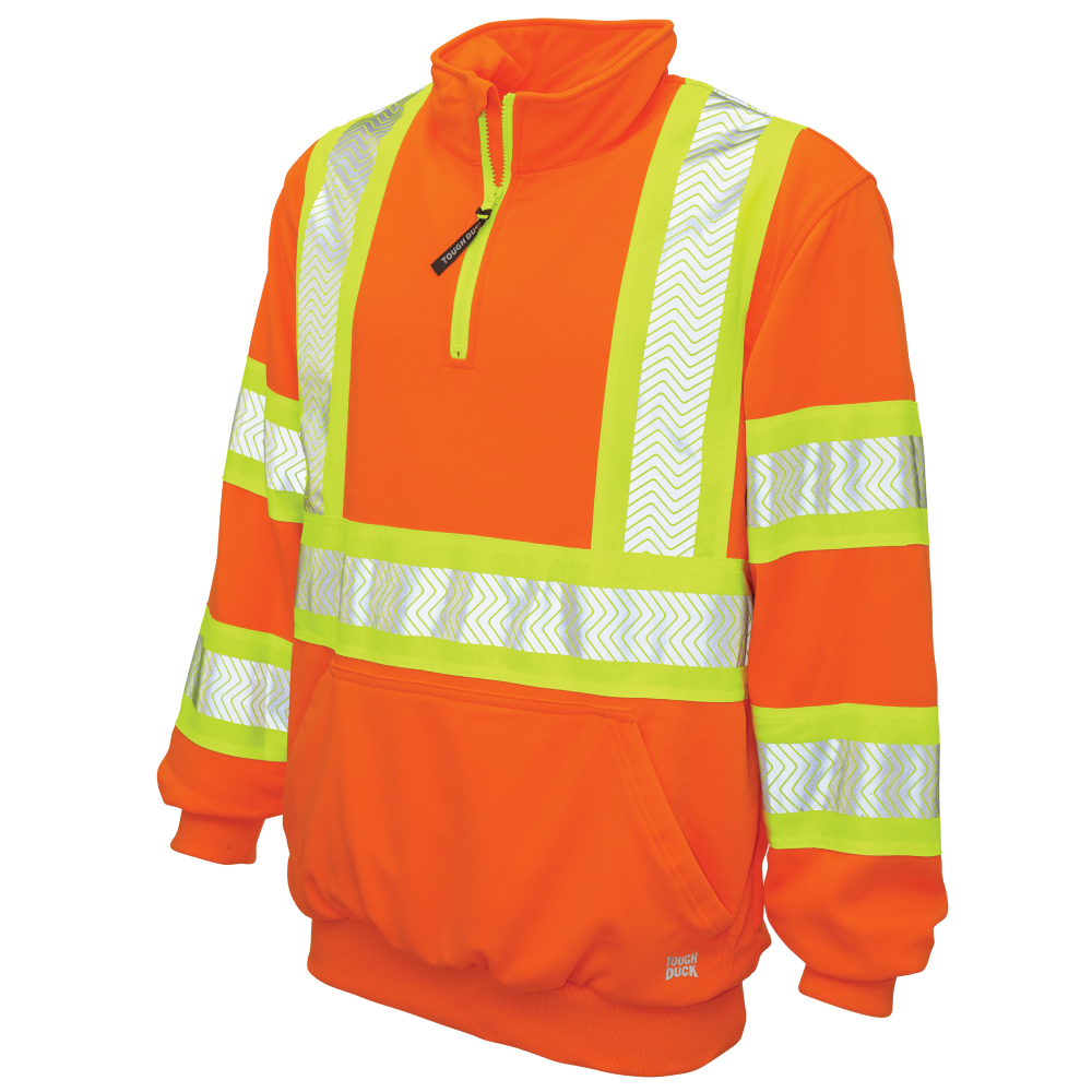 Tough Duck SJ19 Fleece 1/4 Zip Safety Pullover - Fluorescent Orange