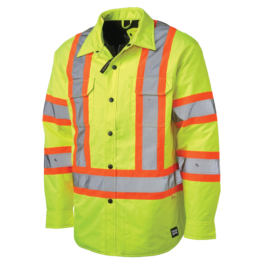 Tough Duck SJ51 Quilt-Lined Hooded Safety Jac-Shirt - Fluorescent Green