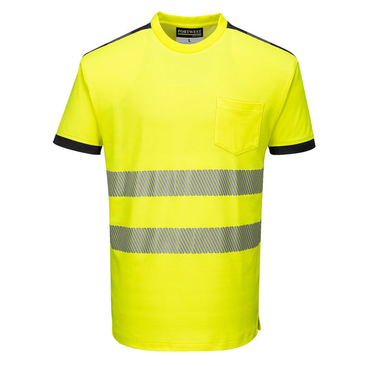 Portwest T181 PW3 Hi-Vis Cotton Comfort T-Shirt S/S - Yellow/Black, front