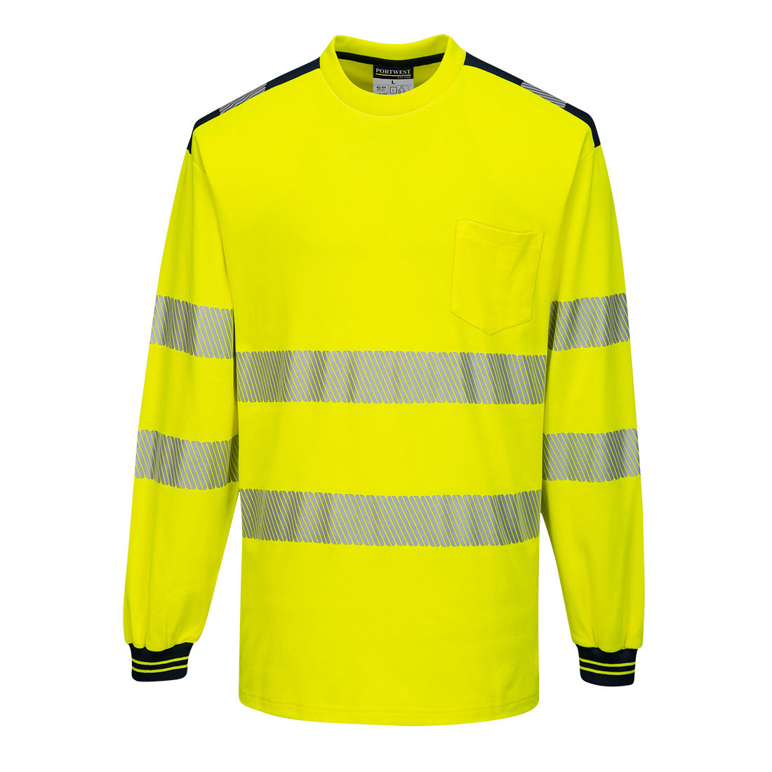 Portwest T185 PW3 Hi-Vis Long Sleeve T-Shirt - Yellow/Black, front