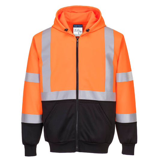 Portwest UB315 Hi-Vis Contrast Zipped Hoodie - Orange/Black, front