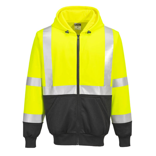 Portwest UB315 Hi-Vis Contrast Zipped Hoodie - Yellow/Black, front