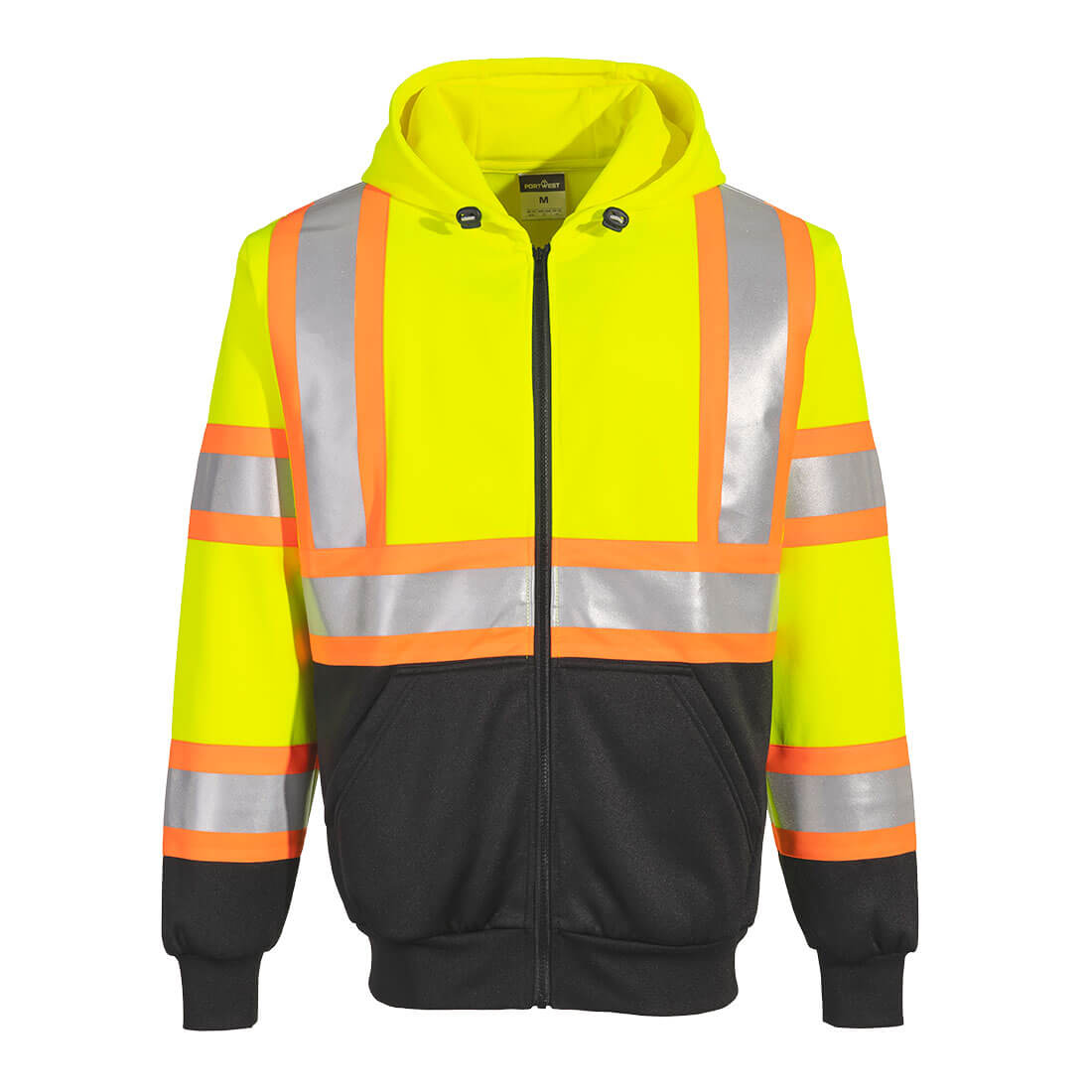 Portwest UB316 Kansas Hi-Vis Contrast Tape Zipped Hoodie - Yellow/Black, front