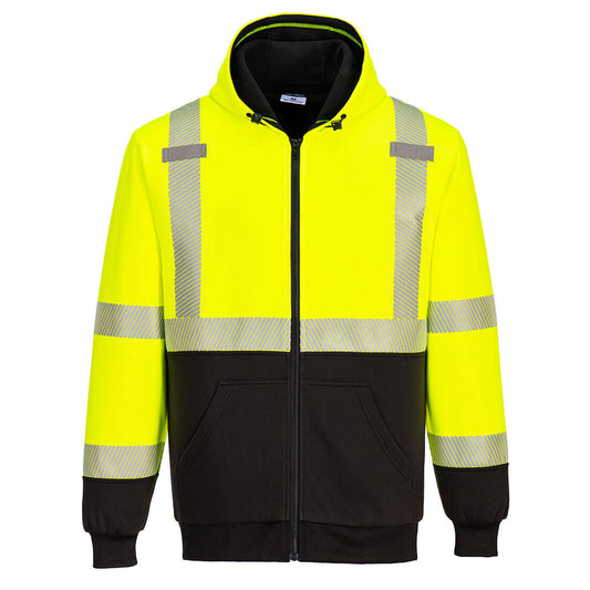 Portwest UB325 Hi-Vis Thermal Two Tone Zipped Hoodie - Yellow/Black, front