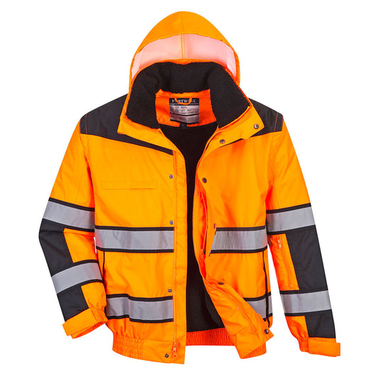 Portwest UC466 Hi-Vis 3-in-1 Contrast Winter Bomber Jacket - Orange/Black, front