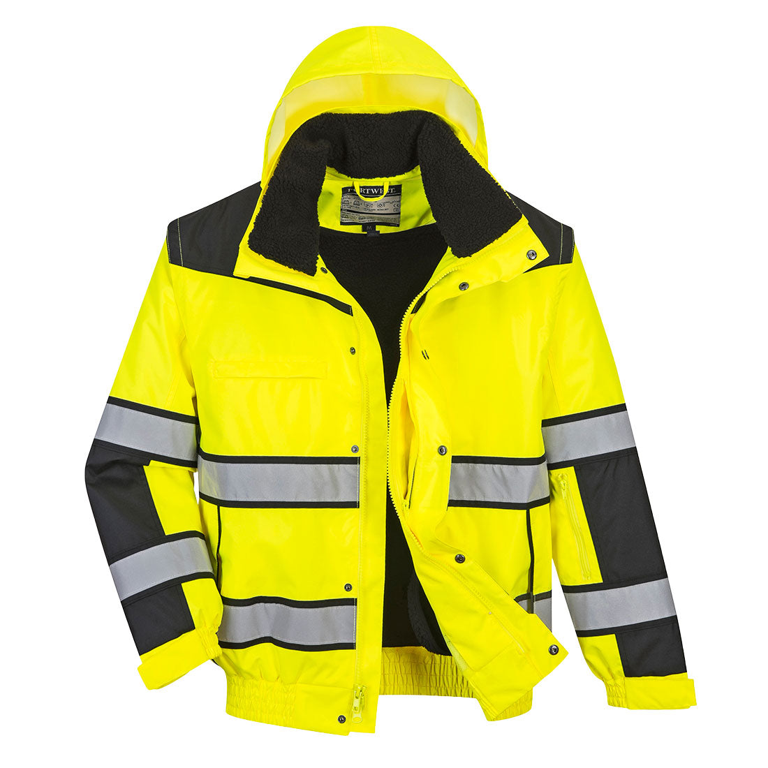 Portwest UC466 Hi-Vis 3-in-1 Contrast Winter Bomber Jacket - Yellow/Black