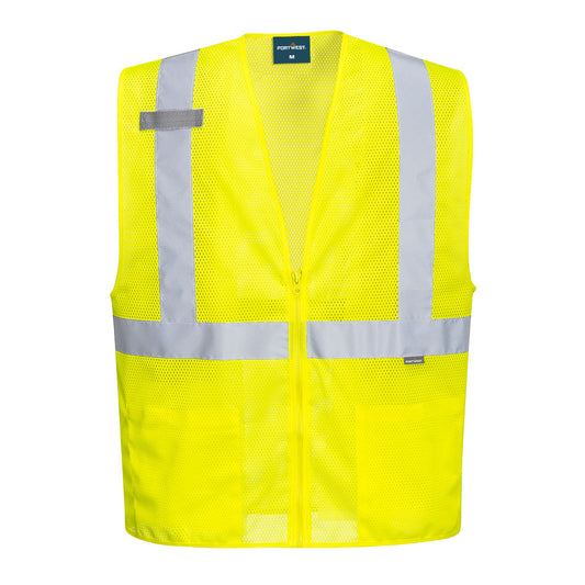 Portwest UC493 Economy Hi-Vis Band and Brace Zipped Mesh Vest - Yellow, front