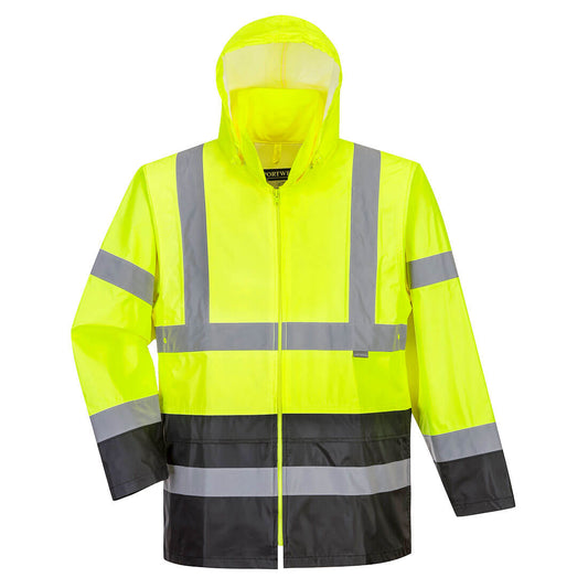 Portwest UH443 Hi-Vis Contrast Rain Traffic Jacket - Yellow/Black, front