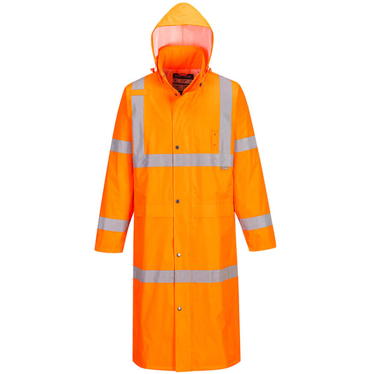 Portwest UH445 Hi-Vis Rain Coat 48" - Orange, front
