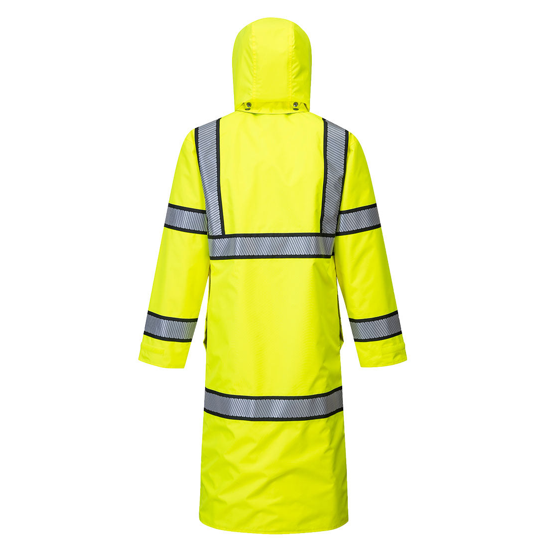 Portwest UH447 Hi-Vis Reversible Rain Coat 48" - Yellow/Black, back