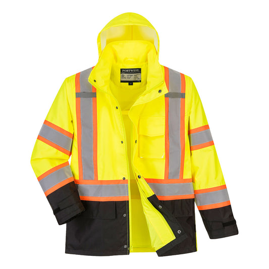 Portwest US361 Hi-Vis Contrast Rain Traffic Jacket - Yellow/Black, front