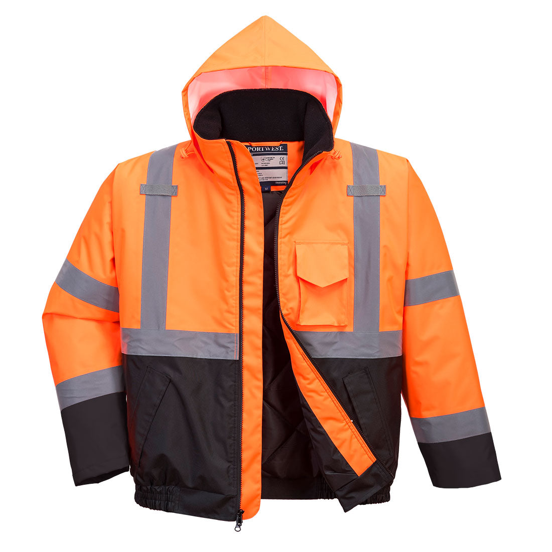 Portwest US363 Hi-Vis Contrast Winter Bomber Jacket - Orange/Black, front