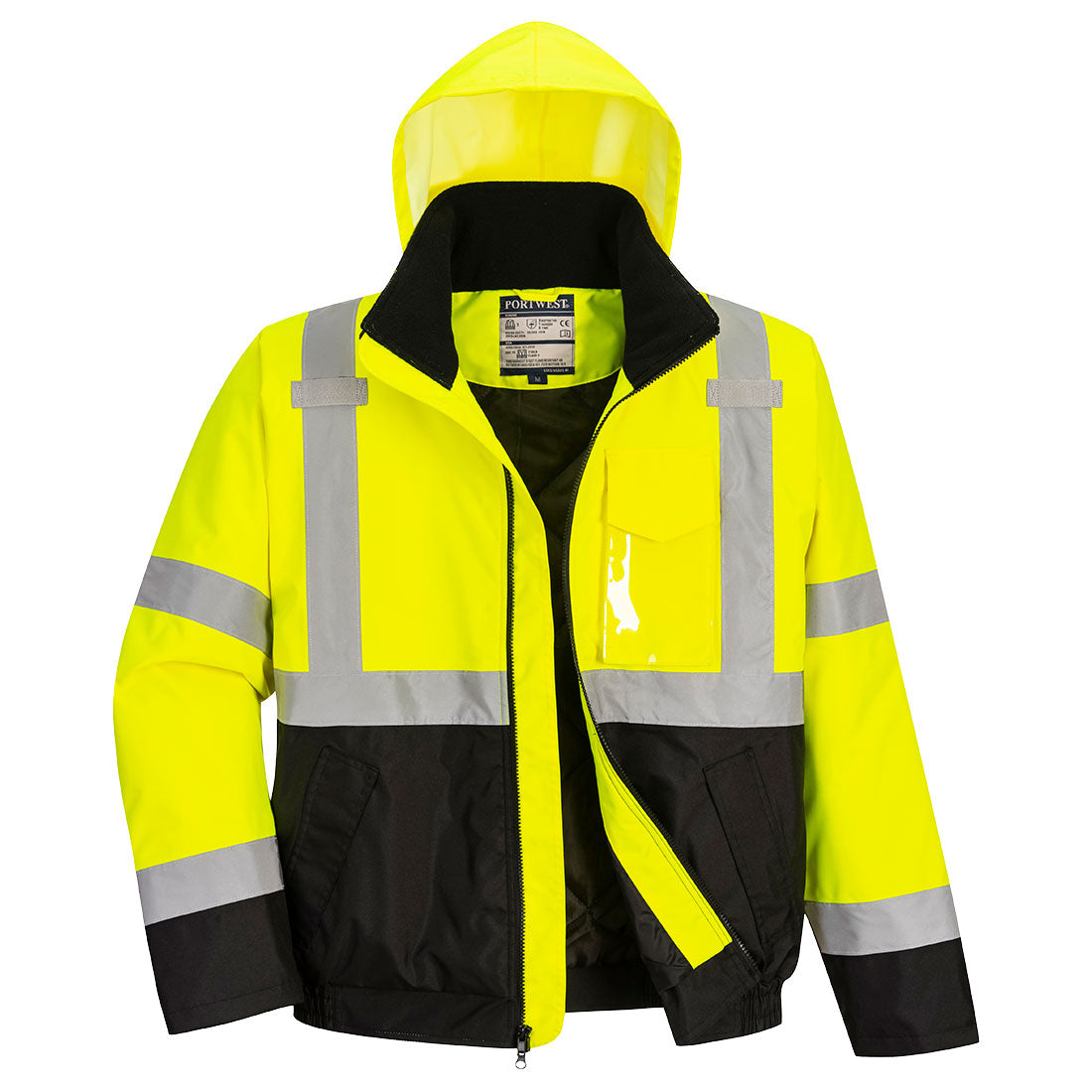 Portwest US363 Hi-Vis Contrast Winter Bomber Jacket - Yellow/Black Tall, front