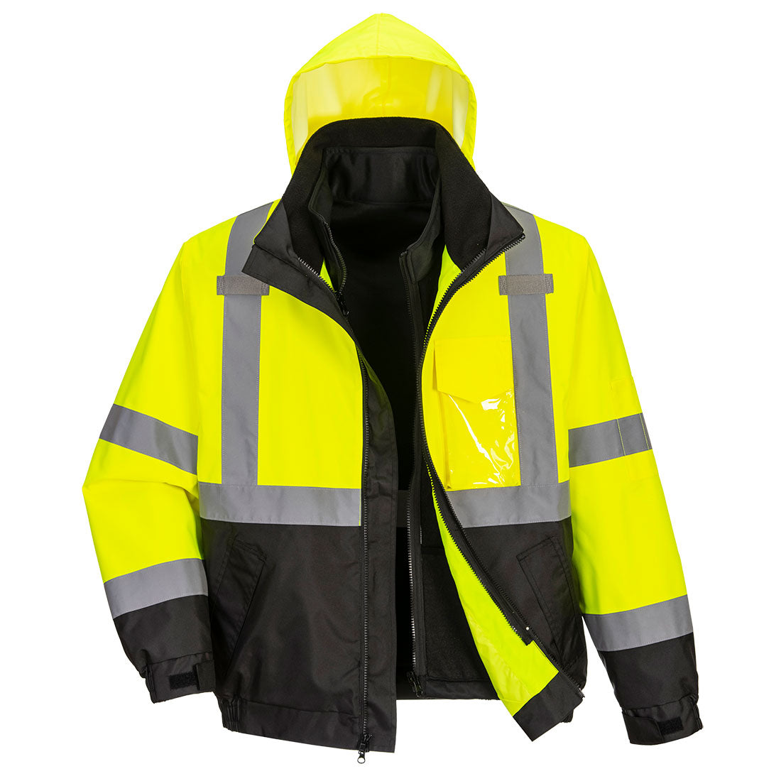 Portwest US365 Hi-Vis 3-in-1 Contrast Premium Bomber Jacket - Yellow/Black, front